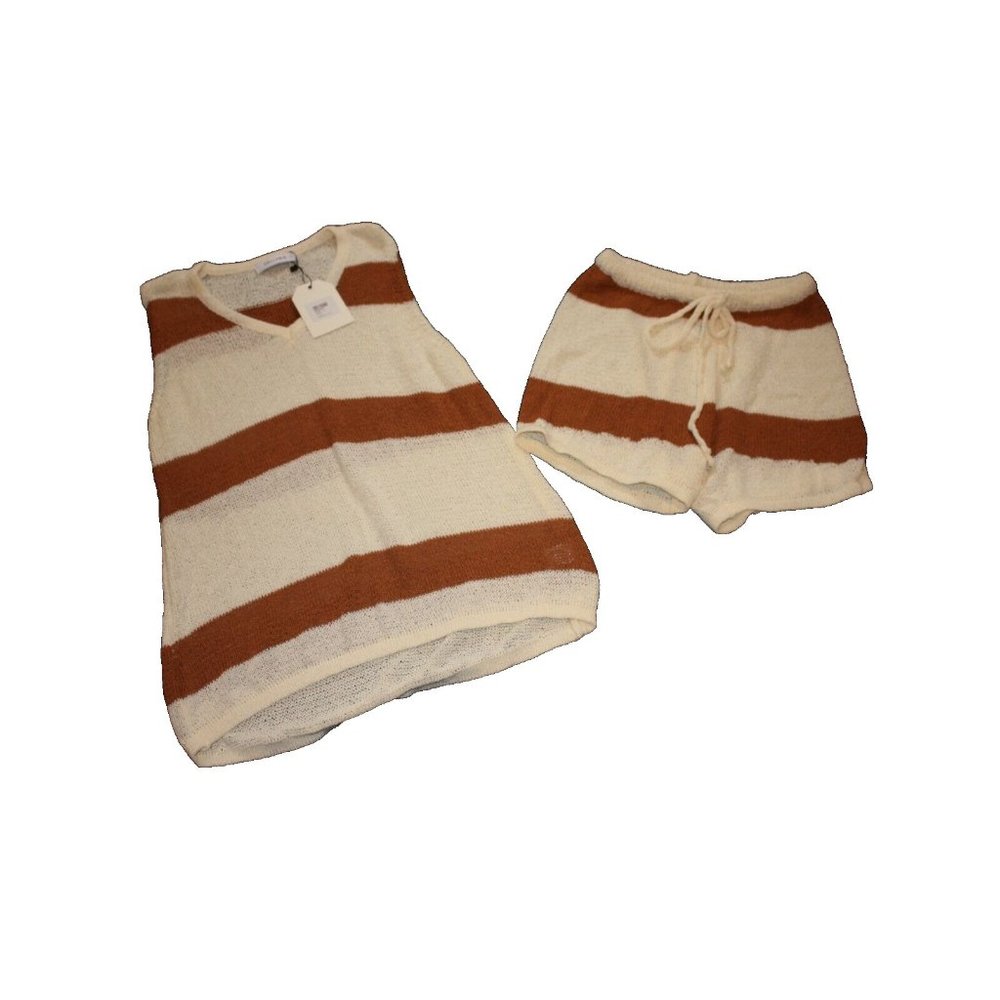 Cellabie 2 Piece Set Women's Tank Sweater and Shorts Medium M Ivory Brown NEW